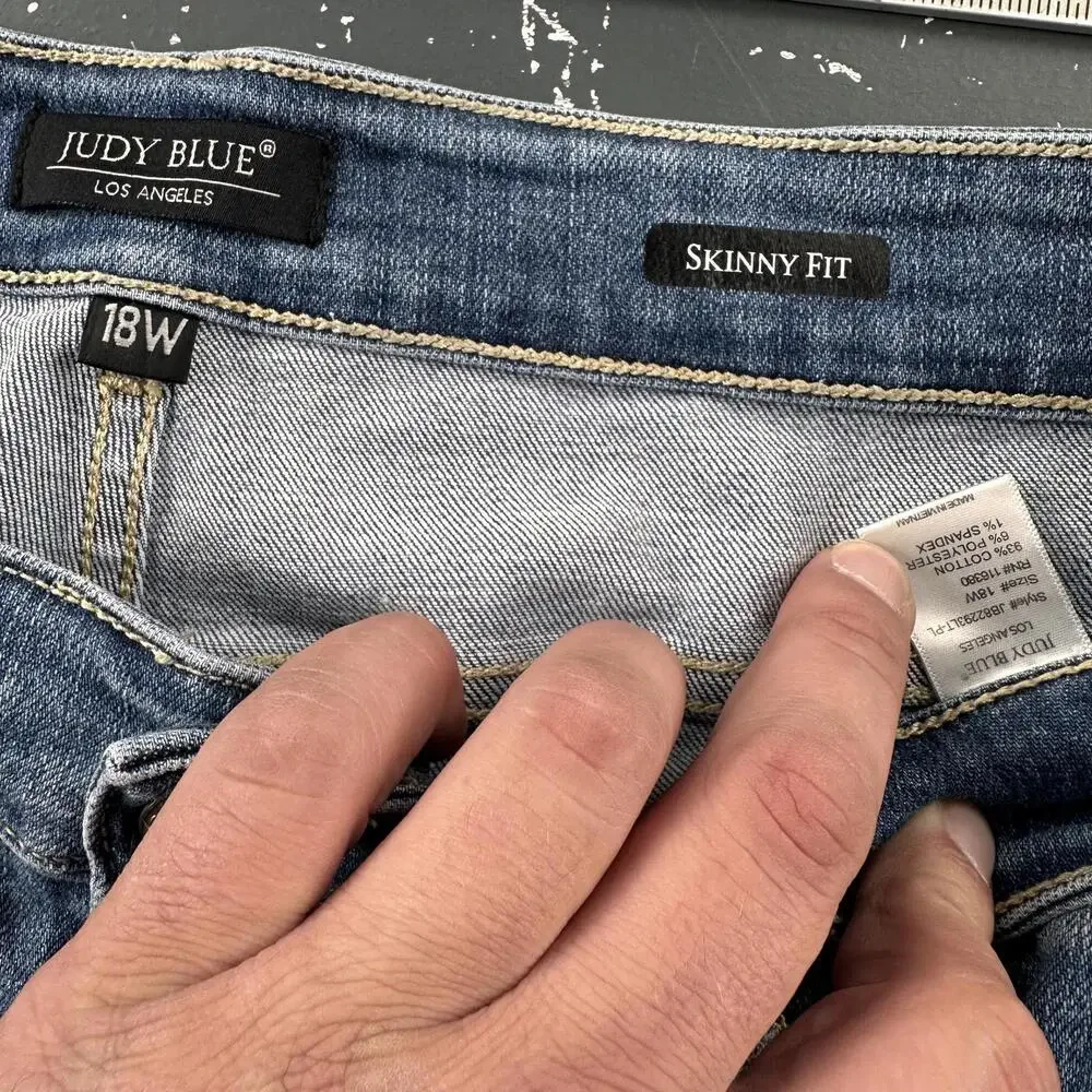 Judy Blue Jeans 36x28 Blue Distressed Skinny Fit Cropped Hi Rise Mom (18W) - Picture 5 of 8